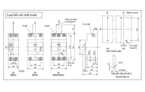 Aptomat MCCB 2P 60A 5kA 220VAC BBW260Y Panasonic