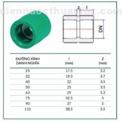 Kích thước nối thẳng ppr STROMAN