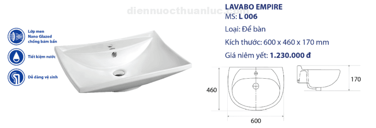 Lavabo Treo Tường Empire EPVS L006 Lavabo Treo Tường Empire EPVS L006