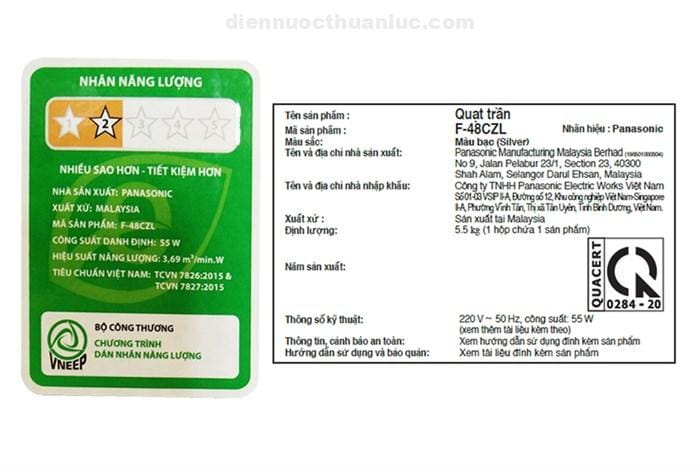 Quạt trần 3 cánh Panasonic F-48CZL Quạt trần 3 cánh Panasonic F-48CZL