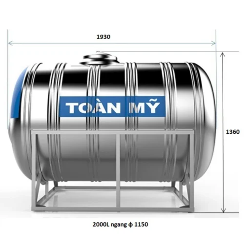 Bồn nước Inox Toàn Mỹ 2000L ngangg