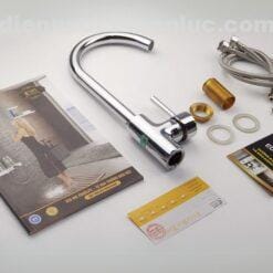 Bộ sản phẩm đầy đủ vòi rửa chén nóng lạnh cần xoay 360 độ EL-KM01 Eurolife