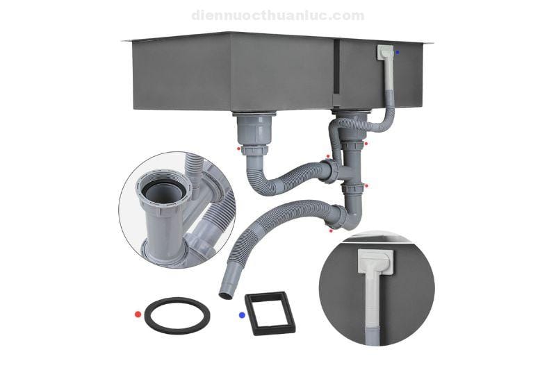 Bộ thoát nước bằng nhựa cao cấp của chậu rửa chén Inox handmade 820x450x230 EL-HM8245 Eurolife