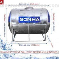Bồn nước inox Sơn Hà 2000L ngang
