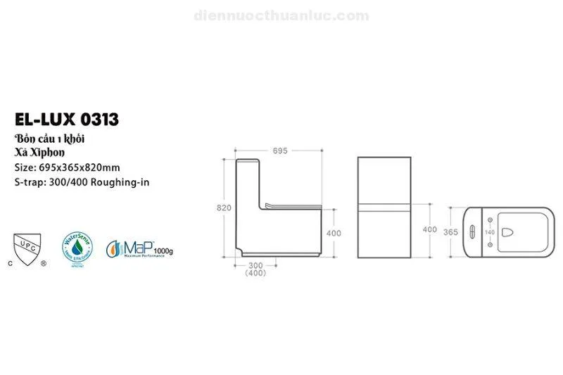 Thông số kỹ thuật bồn cầu 1 khối EL-LUX0313 Eurolife