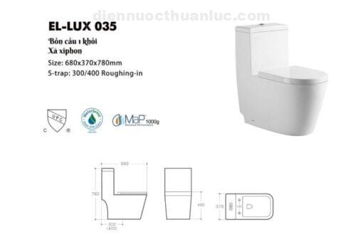 Thống số kỹ thuật bồn cầu 1 khối EL-LUX035 Eurolife