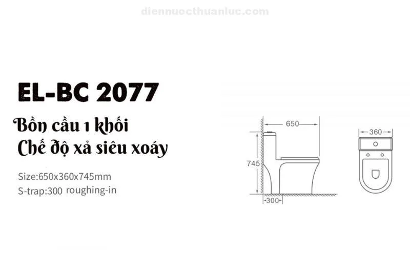 Thông số kỹ thuật bồn cầu 1 khối sứ Nano diệt khuẩn EL-BC2077 Eurolife