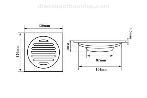 Thông số kỹ thuật hố ga 12x12cm chống hôi INOX 304 EL-HG12 Eurolife