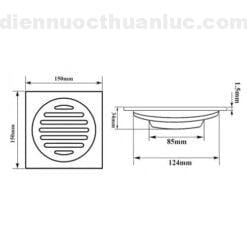 Thông số kỹ thuật hố ga 15x15cm chống hôi INOX 304 EL-HG13 Eurolife
