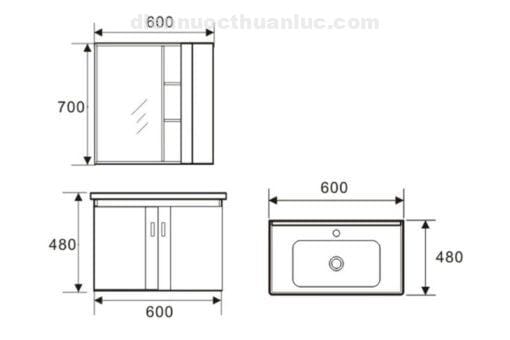 Thông số kỹ thuật tủ lavabo 600*480*530 BLV-PM01 Eurolife