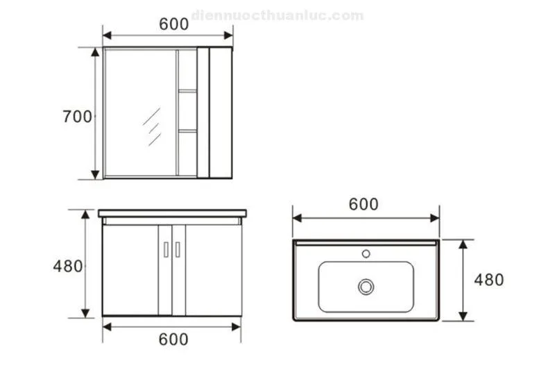 Thông số kỹ thuật tủ lavabo 600*480*530 BLV-PM01 Eurolife