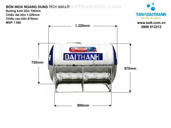 Bồn inox Tân Á 500L ngang Bồn inox Tân Á 500L ngang